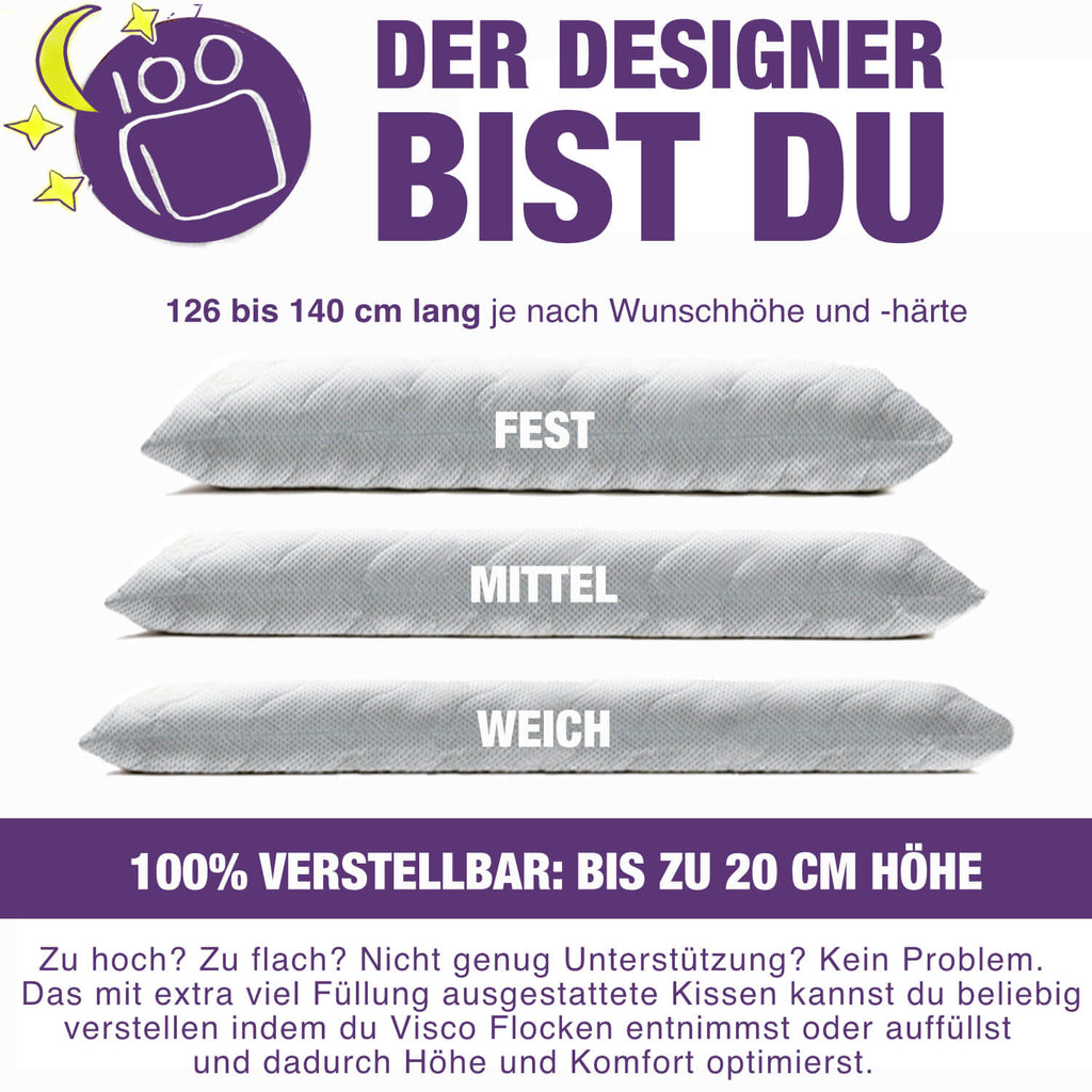 Seitenschläferkissen VISCO 140x40 mit Bezug Deluxe