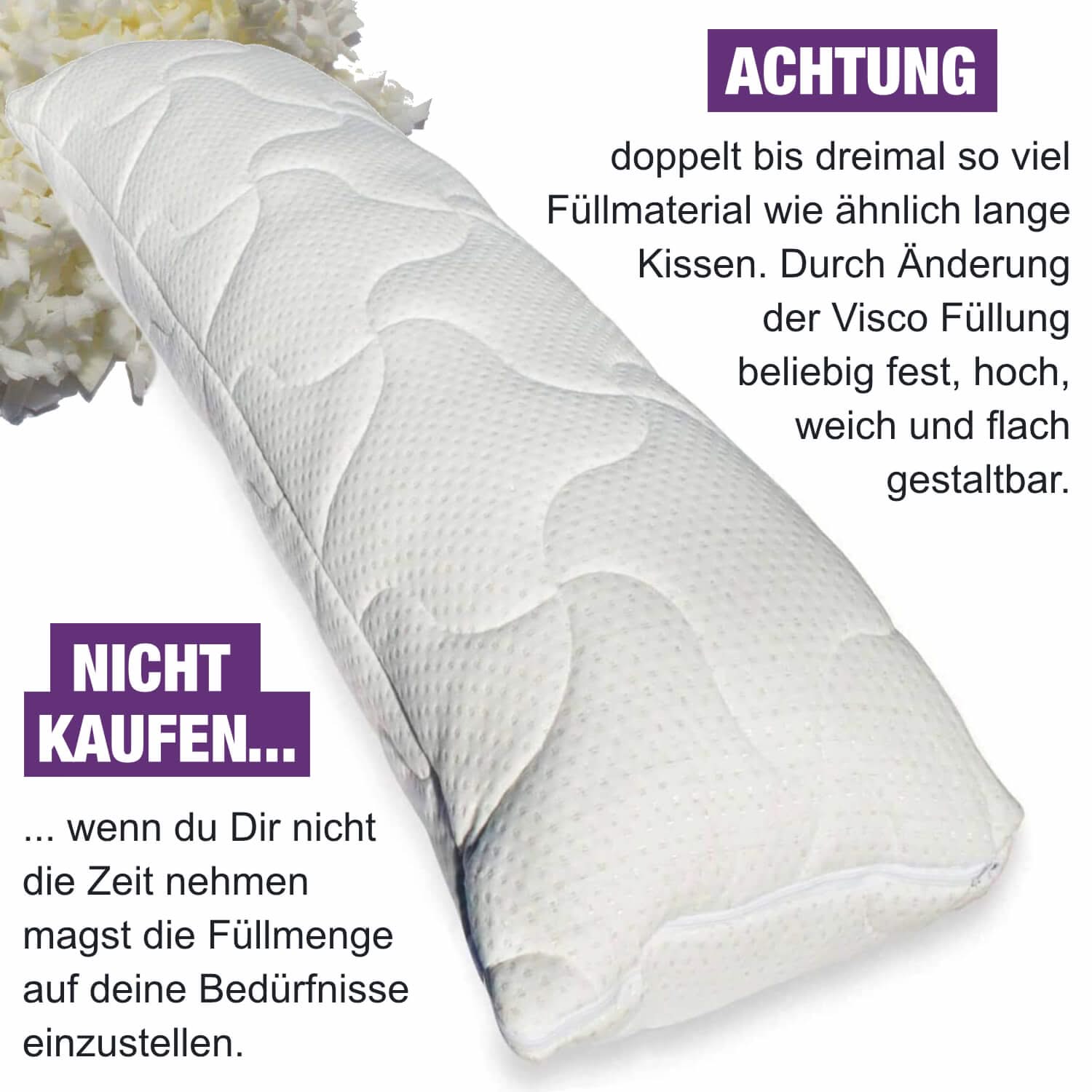 Seitenschläferkissen VISCO GEL PROFESSIONAL SLIM 140x40 mit Bezug Baumwolle - Seitenschläferkissen