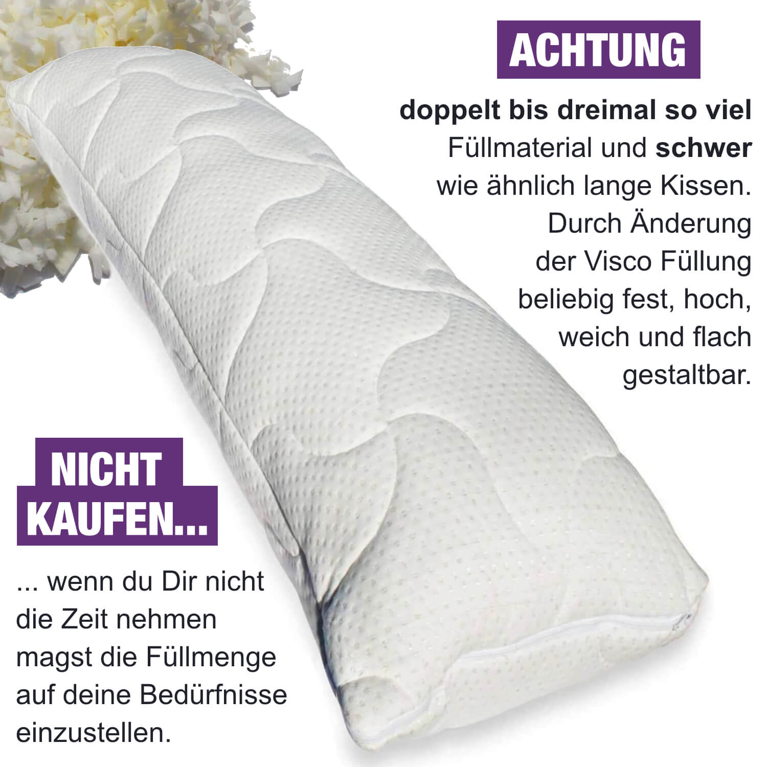 Seitenschläferkissen VISCO 140x40 mit Bezug Deluxe