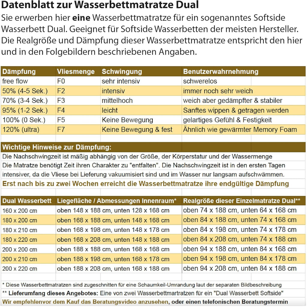 Wasserbettmatratze Dual Softside Wasserkern ECO