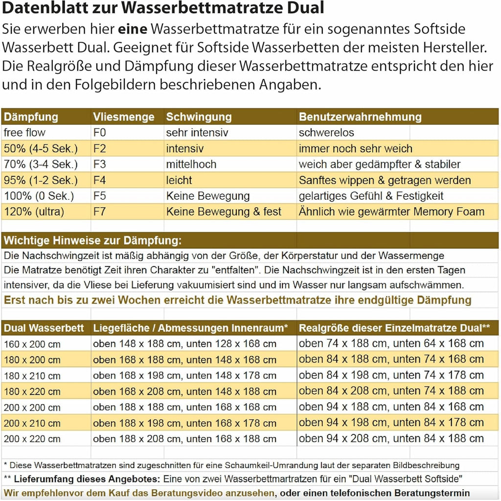 Wasserbettmatratze Dual Softside Wasserkern PREMIUM
