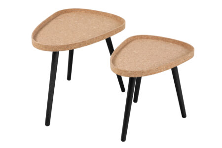 Beistelltisch, 2er Set MDF mit Kork, Beine schwarz | Maße großer Tisch: ca. B50xT40xH44 cm, Maße kleiner Tisch: ca. B45xT35xH38 cm