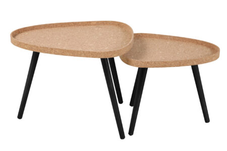 Beistelltisch, 2er Set MDF mit Kork, Beine schwarz | Maße großer Tisch: ca. B50xT40xH44 cm, Maße kleiner Tisch: ca. B45xT35xH38 cm – Bild 2