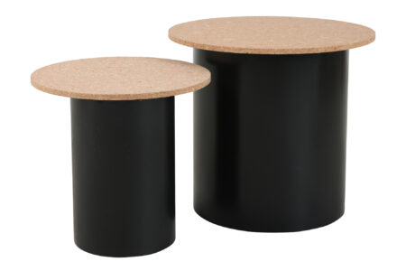 Beistelltisch, 2er Set MDF mit Kork, Beine Pinie | Maße großer Tisch: ca. B50xT50xH45 cm, Maße kleiner Tisch: ca. B40xT40xH38 cm – Bild 3
