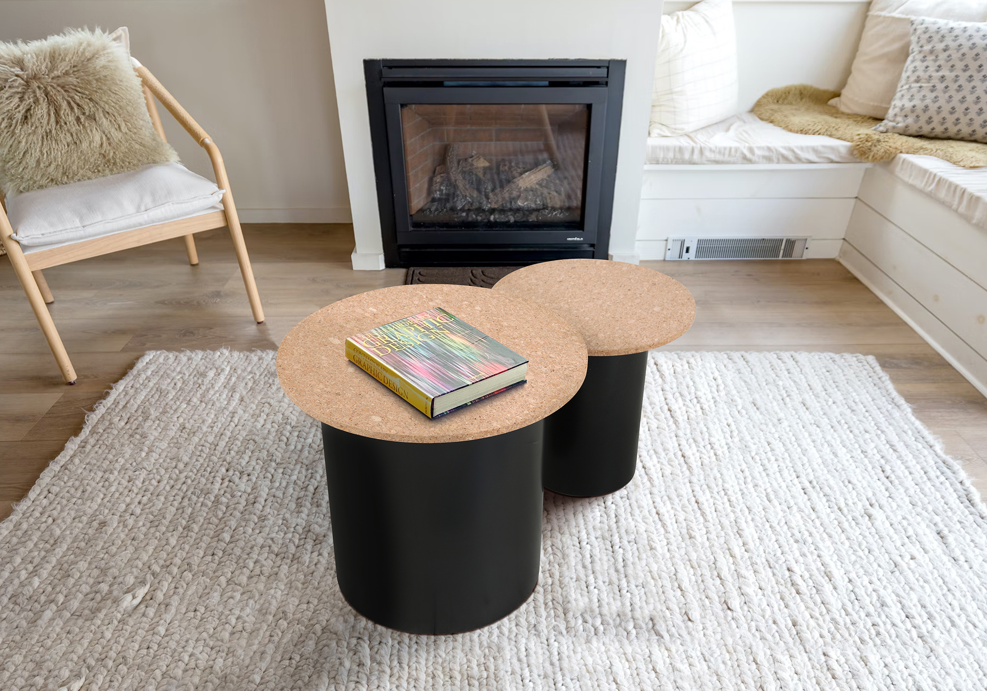 Beistelltisch, 2er Set MDF mit Kork, Beine Pinie | Maße großer Tisch: ca. B50xT50xH45 cm, Maße kleiner Tisch: ca. B40xT40xH38 cm – Bild 16