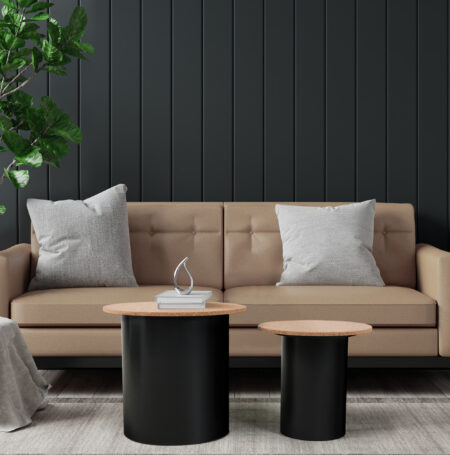 Beistelltisch, 2er Set MDF mit Kork, Beine Pinie | Maße großer Tisch: ca. B50xT50xH45 cm, Maße kleiner Tisch: ca. B40xT40xH38 cm – Bild 17