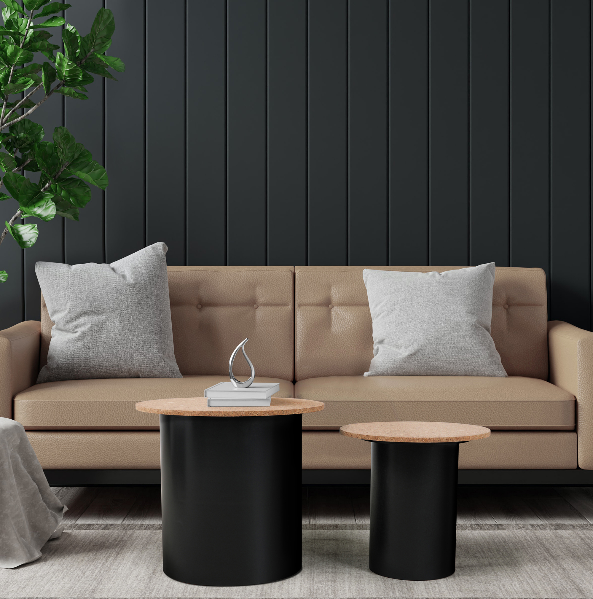 Beistelltisch, 2er Set MDF mit Kork, Beine Pinie | Maße großer Tisch: ca. B50xT50xH45 cm, Maße kleiner Tisch: ca. B40xT40xH38 cm – Bild 17