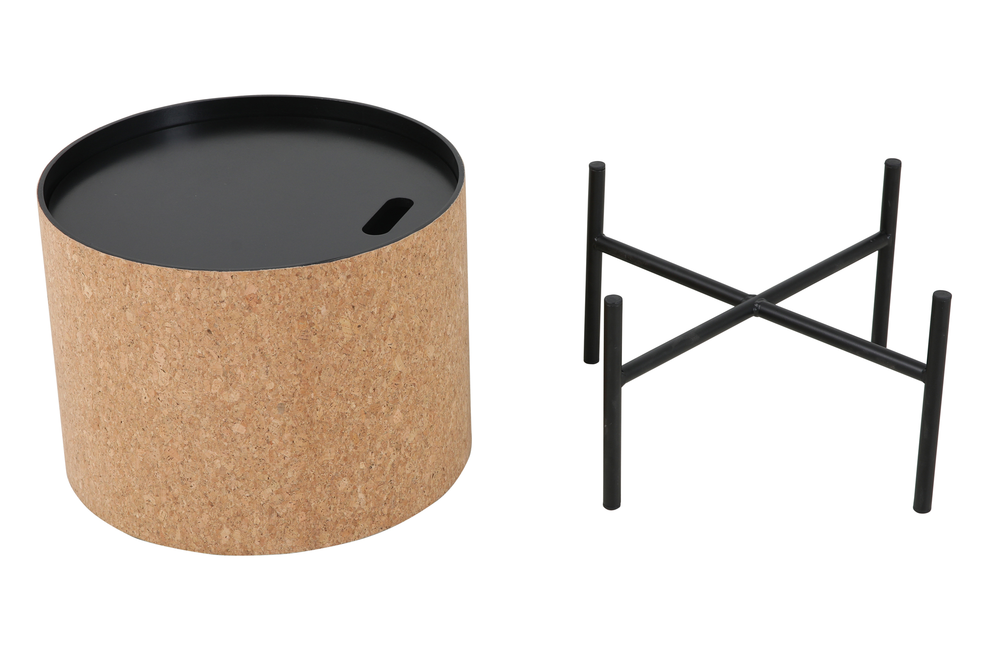 Couchtische, 2er Set MDF mit Kork, Stahlbeine | Maße großer Tisch: ca. B63xT63xH48,5 cm, Maße kleiner Tisch: ca. B41,5xT41,5xH36,5 cm, Tischplatten abnehmbar, mit Stauraum im Inneren – Bild 10