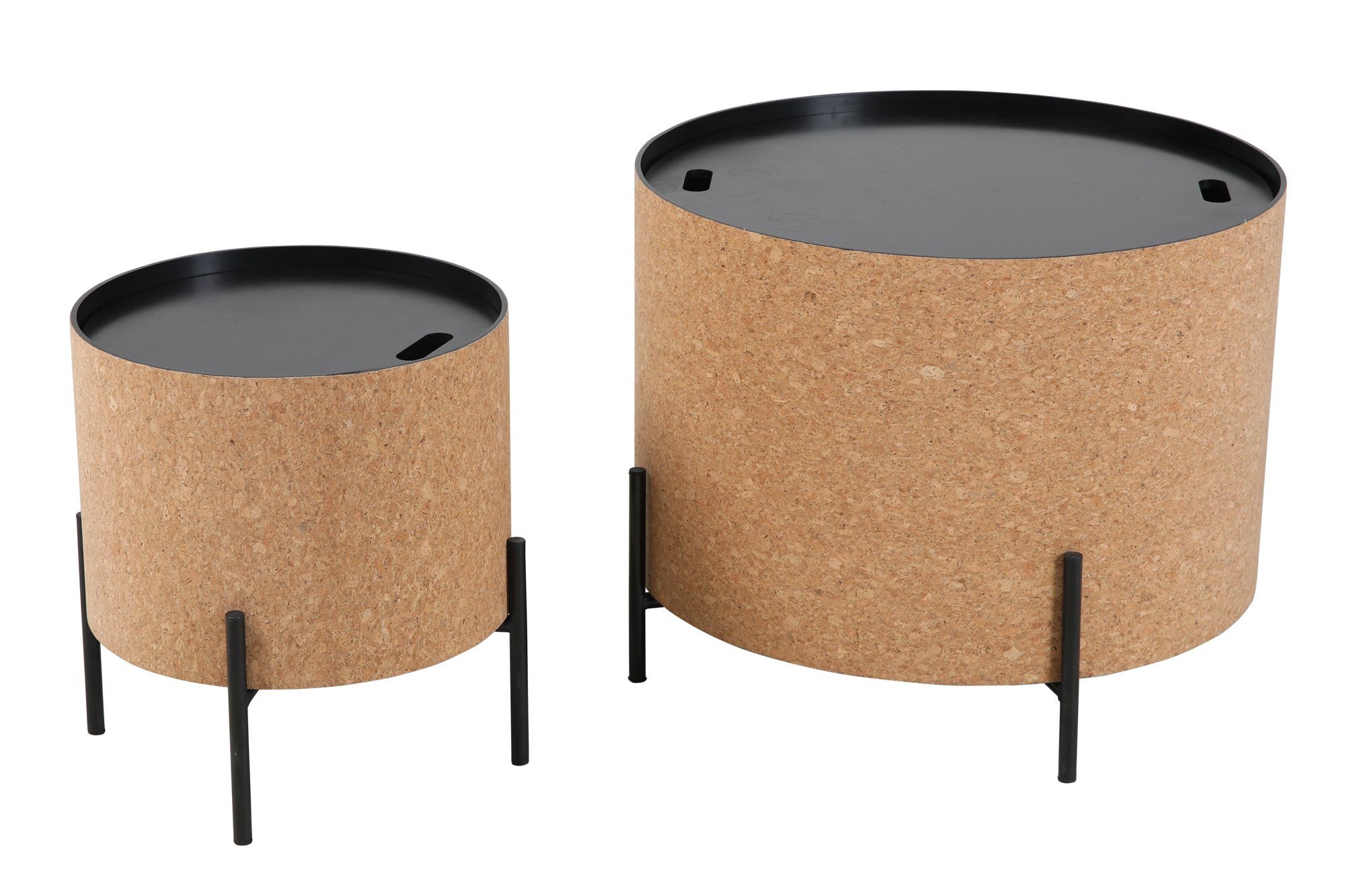 Couchtische, 2er Set MDF mit Kork, Stahlbeine | Maße großer Tisch: ca. B63xT63xH48,5 cm, Maße kleiner Tisch: ca. B41,5xT41,5xH36,5 cm, Tischplatten abnehmbar, mit Stauraum im Inneren – Bild 17