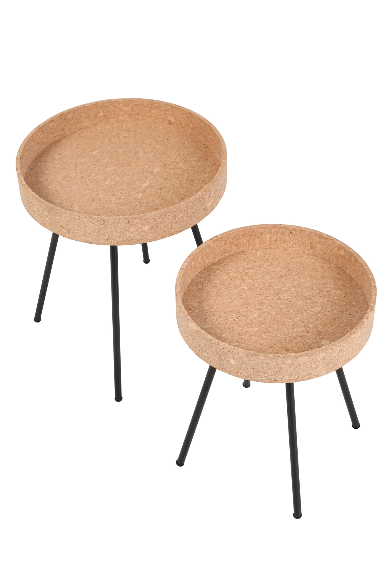 Beistelltisch, 2er Set MDF mit Kork, Stahlbeine | Maße großer Tisch: ca. B45xT45xH50 cm, Maße kleiner Tisch: ca. B38xT38xH45 cm – Bild 2
