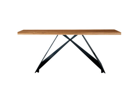 Tisch 240x100 cm recyceltes Teak, Plattenstärke 50 mm, Gestell Cross Base | Bestehend aus Gestell 07114-45 + Tischplatte 07135-01, Plattenstärke 20 mm aufgedoppelt auf 50 mm, Gestell aus matt schwarz lackiertem Eisen – Bild 2
